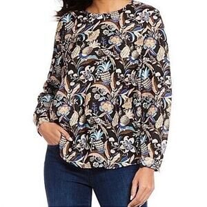 J. McLaughlin‎ Lorinda Button-Back Modal Silk Long Sleeve Blouse Size Large